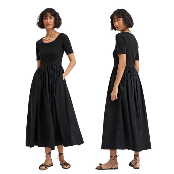 NWT On 34th Midi Dress Womens Small Black Short Sleeve Pockets MSRP $70 - Picture 1 of 11